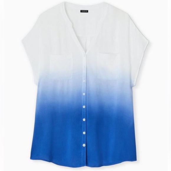 Torrid Challis Button-Front Dolman Sleeve Тор Block Color White N Blue Sz 1 (1X) - Picture 9 of 12